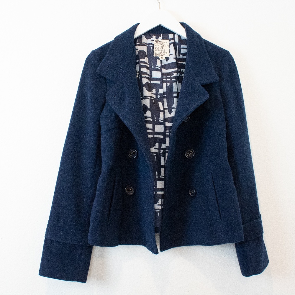 Anthropologie Tulle Cropped Coat Navy Size Small